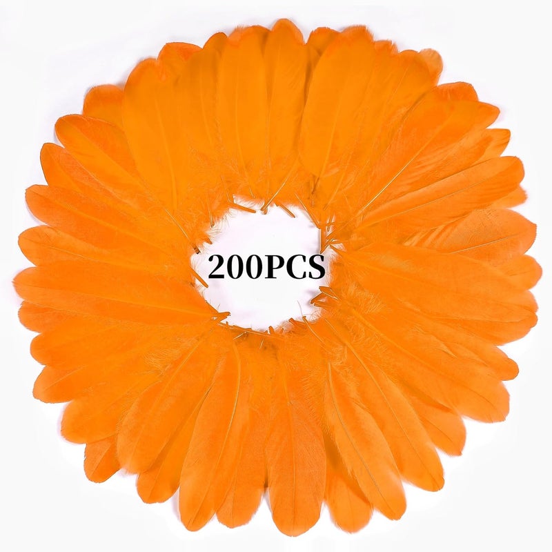 Holmgren Orange Goose Feathers Bulk - 200pcs 5-7inch Big Goose Feather Bulk for DIY Crafts Mask Hatband Wing Costume Accessories and Halloween Party Home Decorations (Orange) - Image 2
